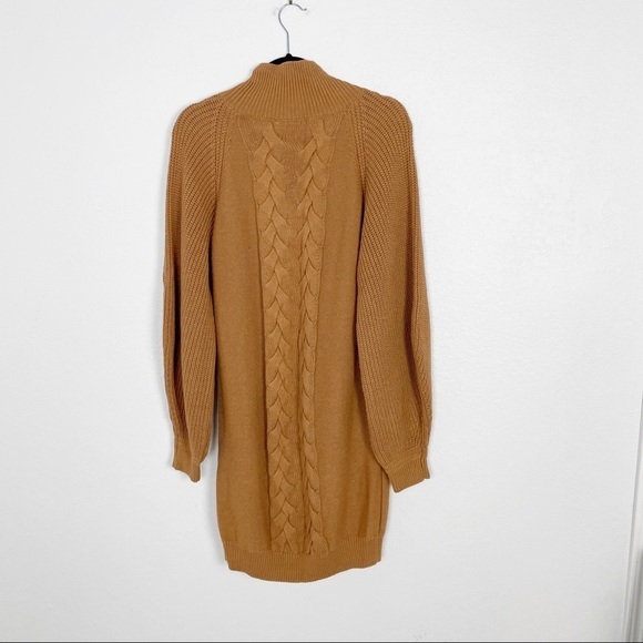 Caroline Constas Cable Knit Turtleneck Sweater Mini Dress in Camel Tan Cotton - Picture 4 of 8